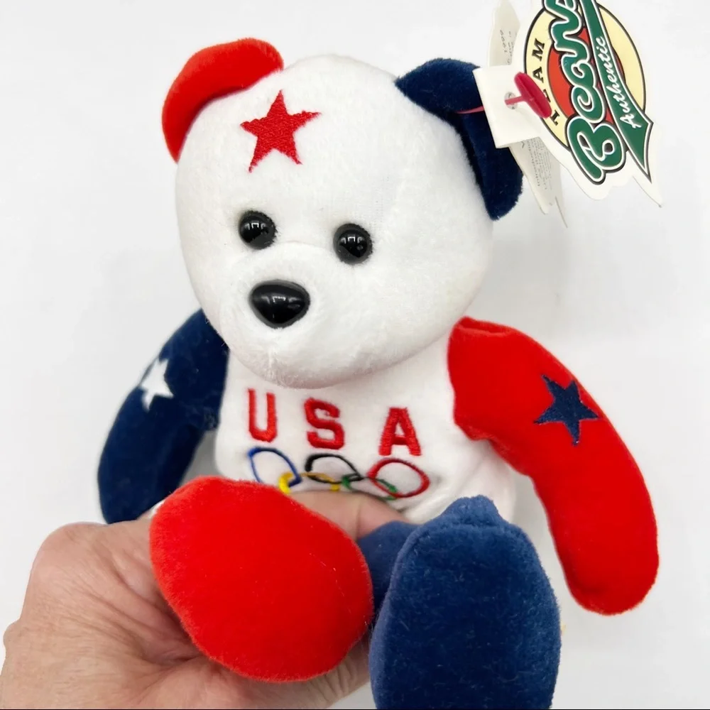 Vintage 1999 Team Beans Authentic Victory 11 USA Olympic Bear Plush, 8 inch